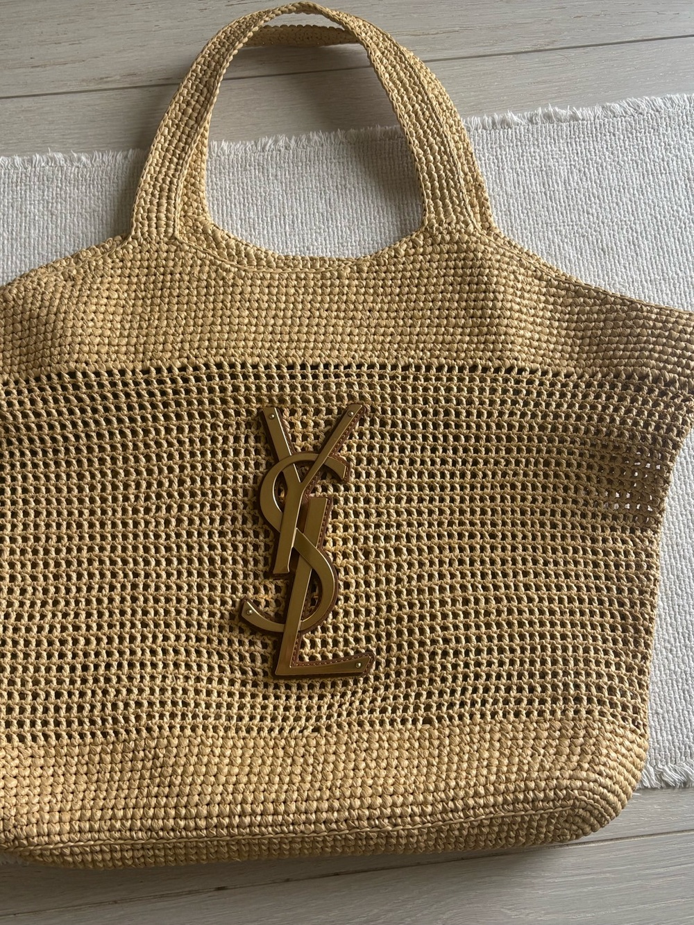 Saint Laurent Natural Raffia Tote with Gold YSL Logo - Picture 5 of 10